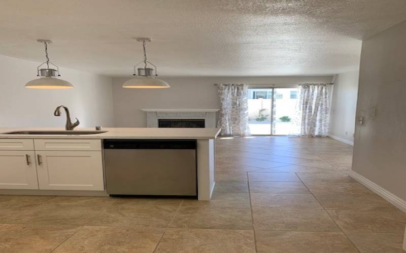 Kitchen and family room.