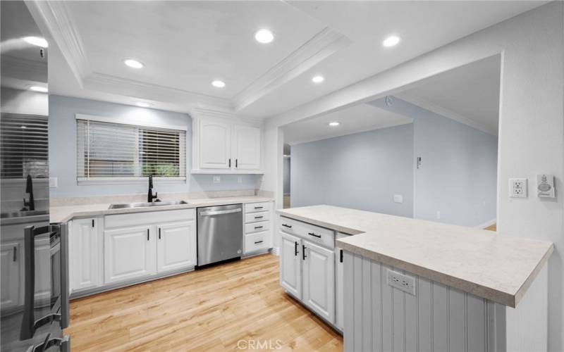 View of kitchen from dining area