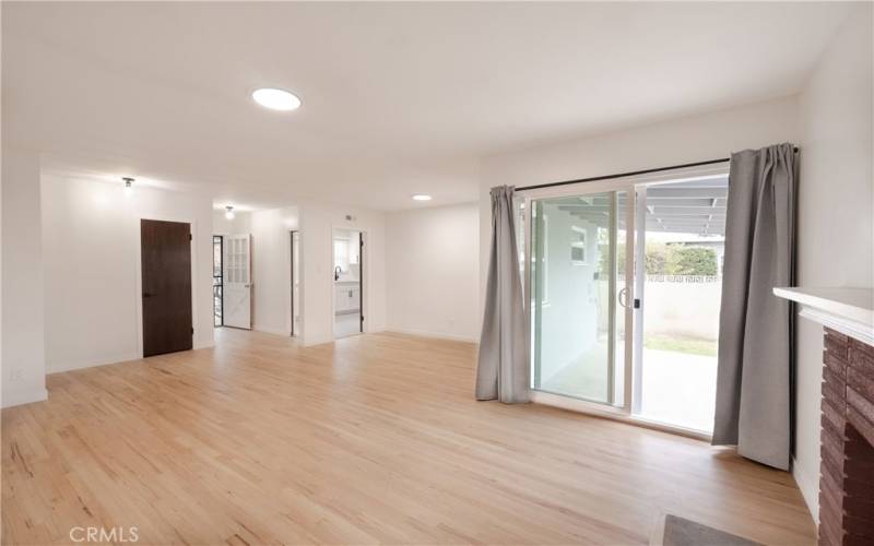 Living room with new dual panel sliding glass door