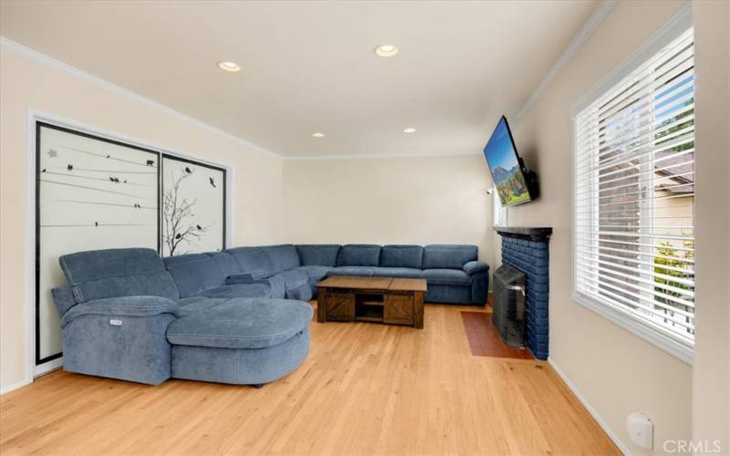 Living area with fireplace.