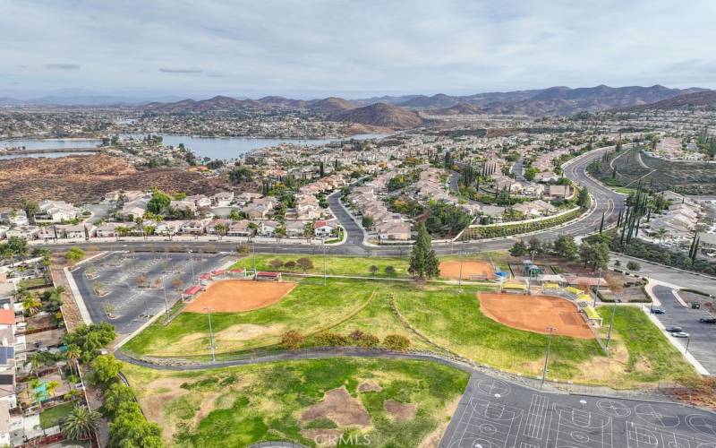 aerial from subject property of nearby park and lake