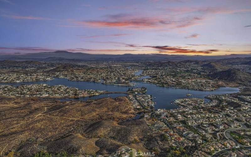 aerial of subject property and nearby school, park and lake