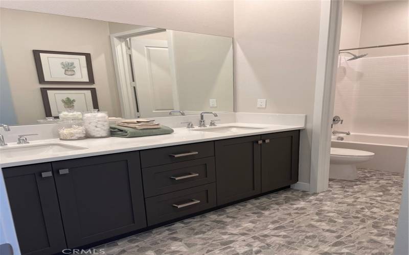 Jack and Jill bathroom with double sinks