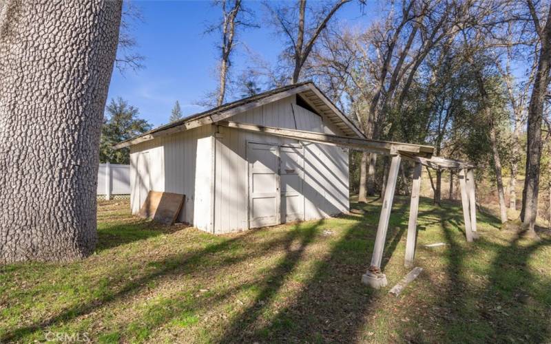 There is a shed towards the rear of the property.