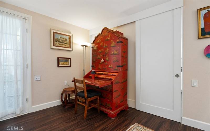 Kitchen entry has a barn door to shut off kitchen being viewed from living room if desired.