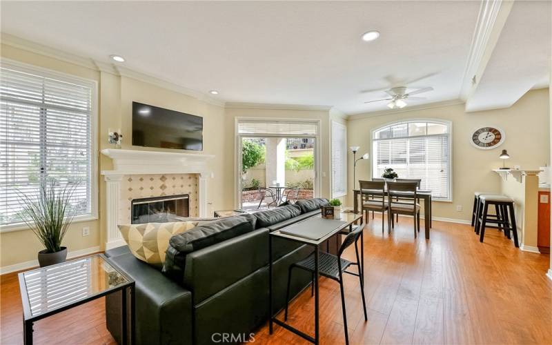 Living Room Section Sofa, Desk Workspace, Open Floor Plan