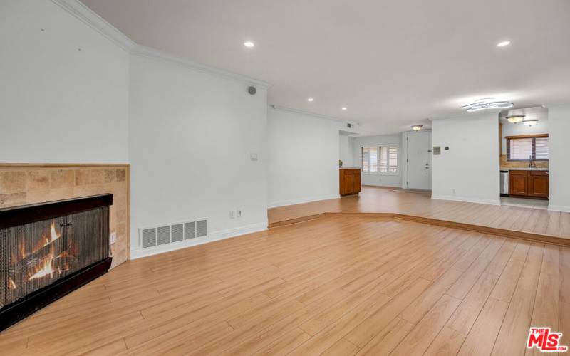 Living room open to dining room