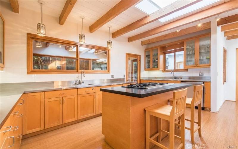 Large kitchen with stainless steel appliances