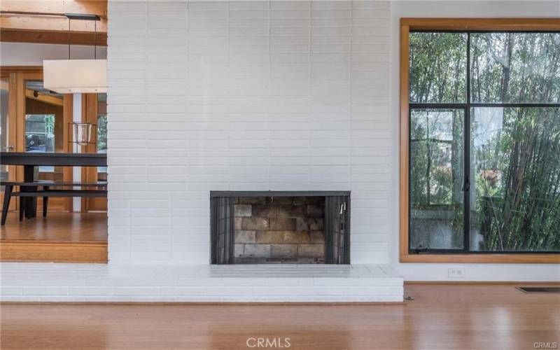 Gas & wood burning fireplace in living room