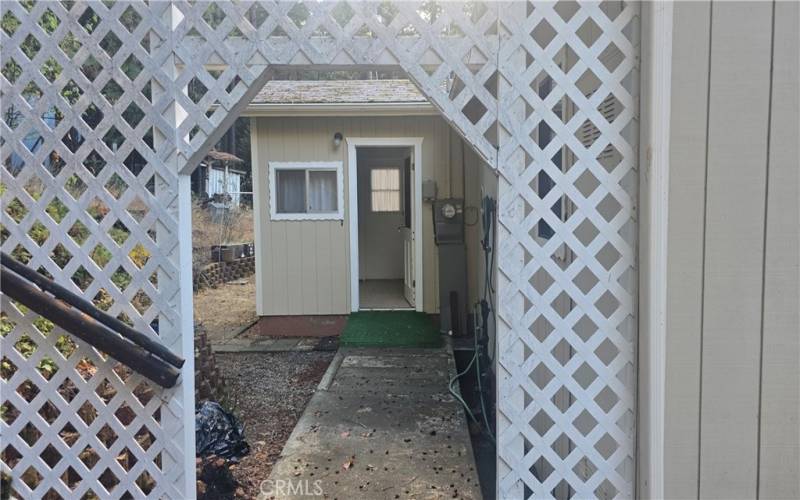 walkway to laundry room access door