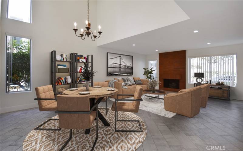 Living/dining area - multiple windows and high ceilings