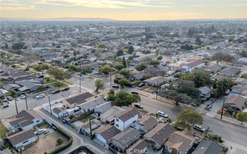 Aerial view of neighborhood and home.