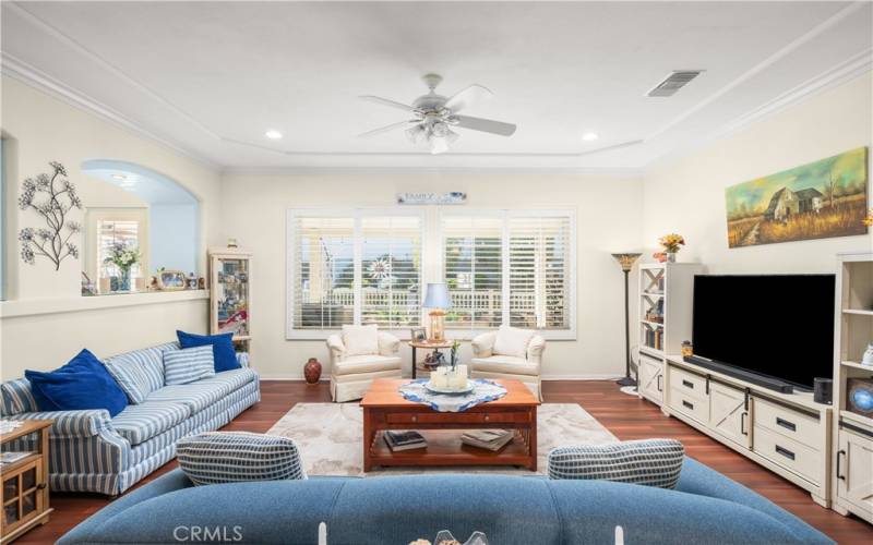 Spacious Living Room with Coffered Ceiling