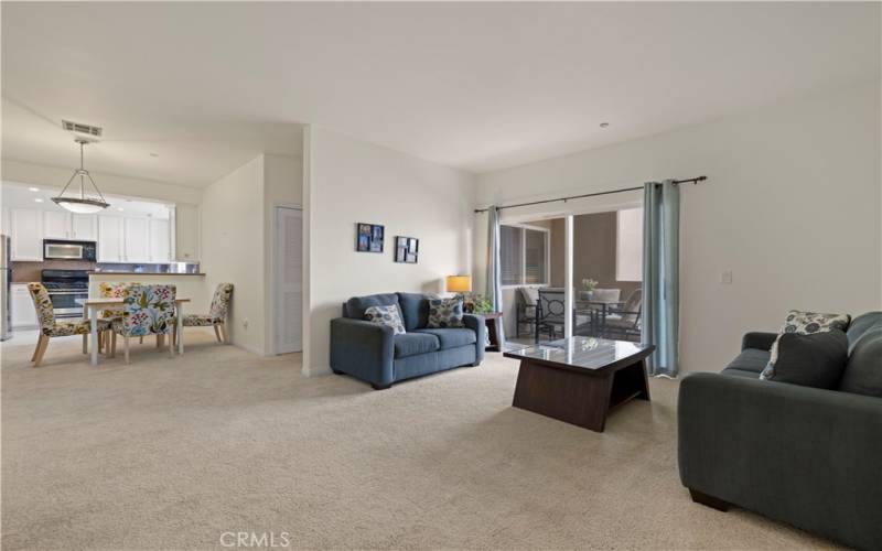 Living Area View of Dining and Kitchen