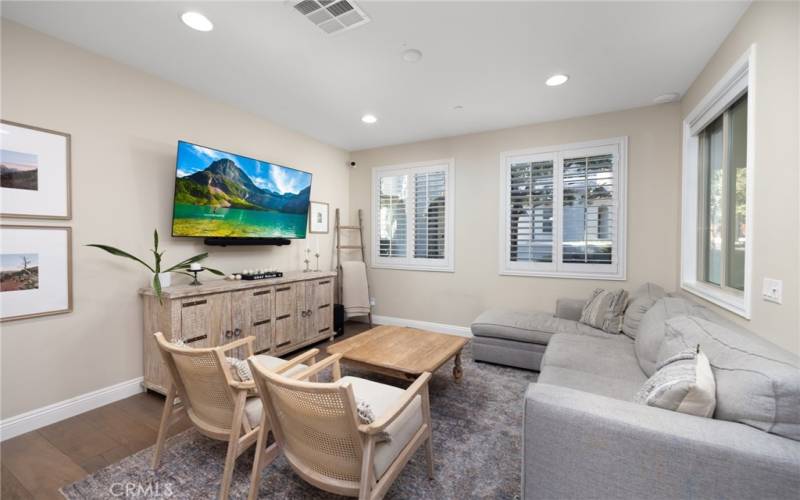 Family Room with Custom Window Coverings