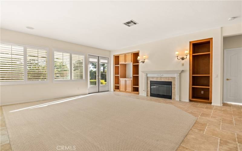 Family room with built-ins and fireplace