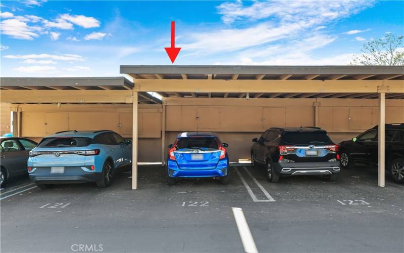 Directly on the opposite side of the assigned parking spot is the assigned carport with a large storage box!