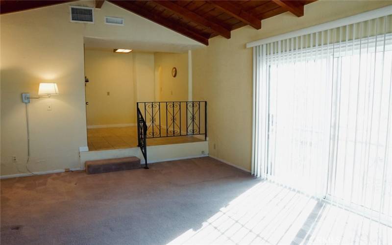 Family room view to kitchen dining area