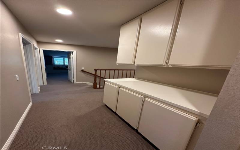 Storage cabinets upstairs.