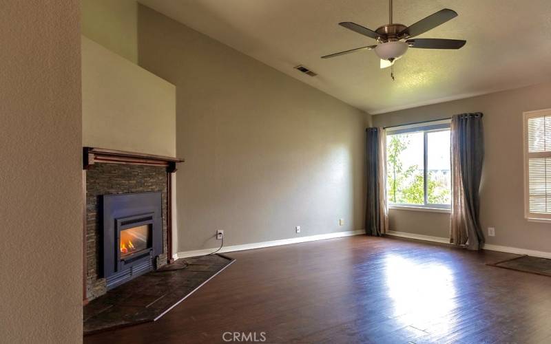 Living room & fireplace from hallway