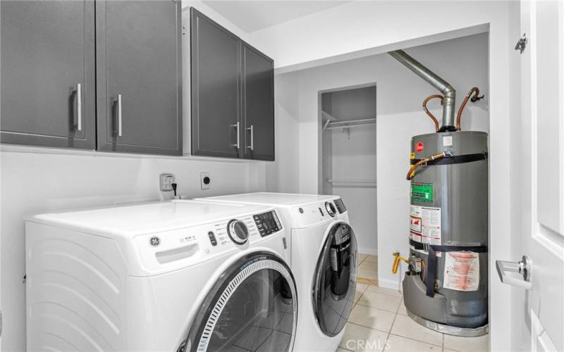 Laundry room with new washer/dryer and storage