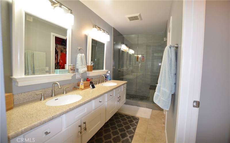 Primary bath - extra-long vanity, separate water closet, remodeled shower.