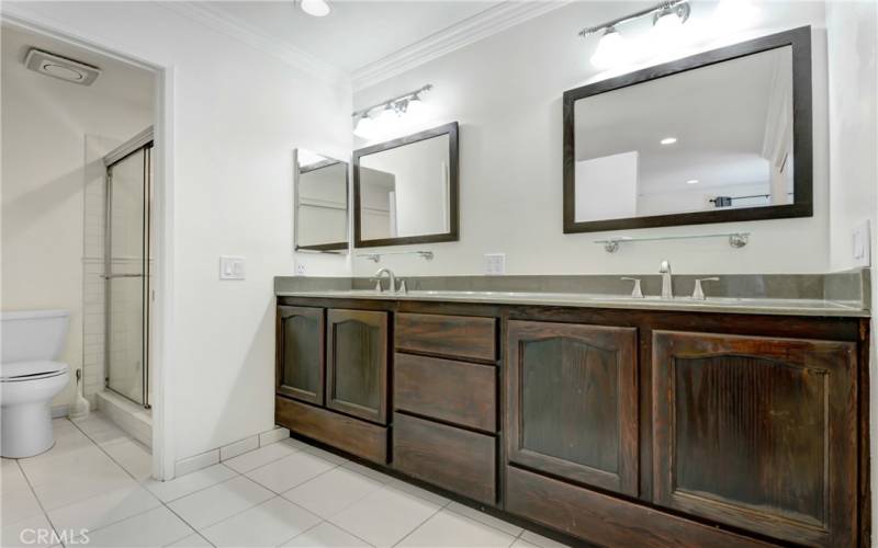 Upgraded Primary bathroom with Shower and double sinks