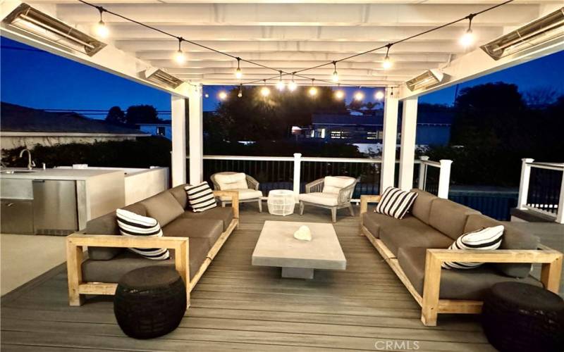 Outdoor deck at dusk
