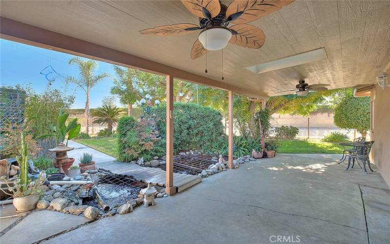 Covered patio and Koi pond