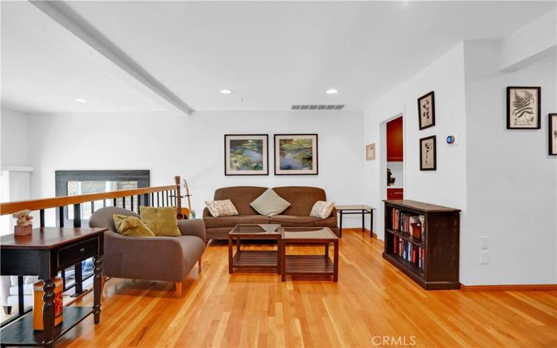 Living room with recessed lighting.