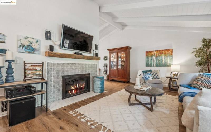 Bright and airy living room with vaulted ceilings.