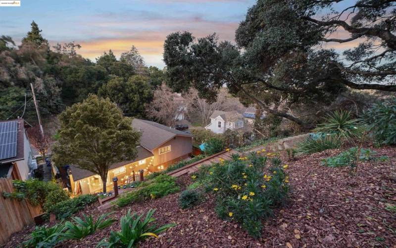 Backyard surrounded by nature's serenity.