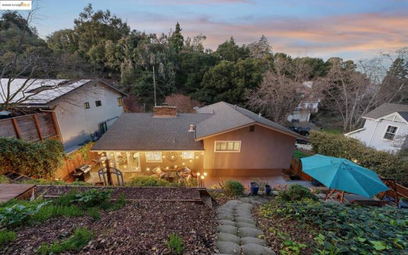 Backyard surrounded by nature's serenity.