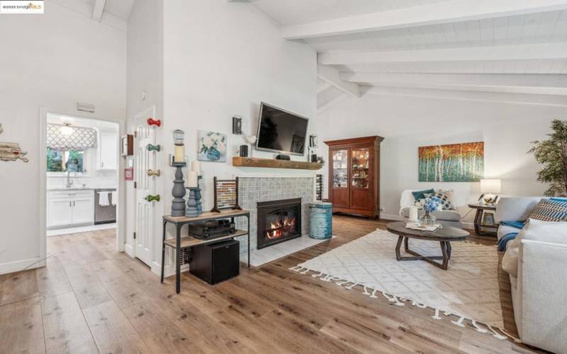 Bright and airy living room with vaulted ceilings.