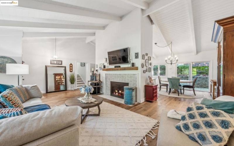 Bright and airy living room with vaulted ceilings.