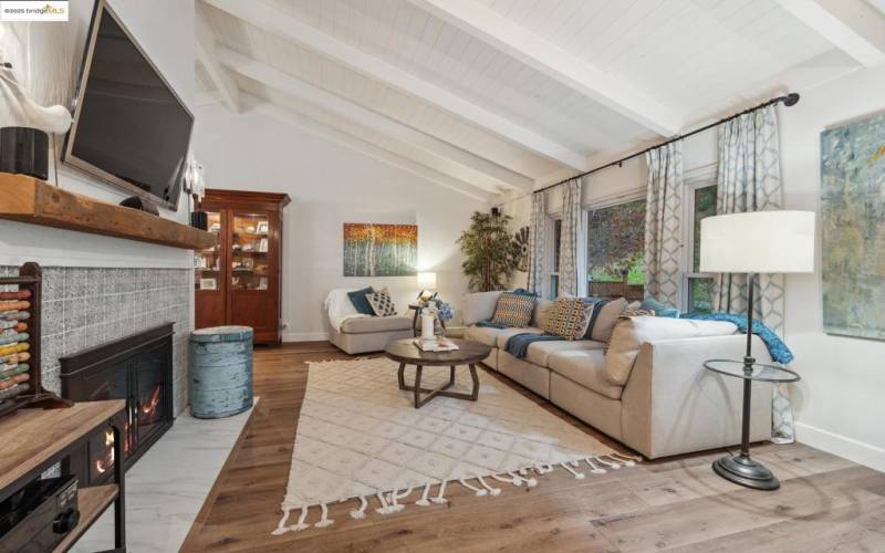 Bright and airy living room with vaulted ceilings.