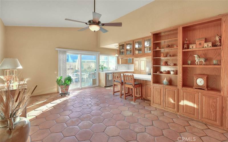 Family Room with Built in Shelving and Cabinets