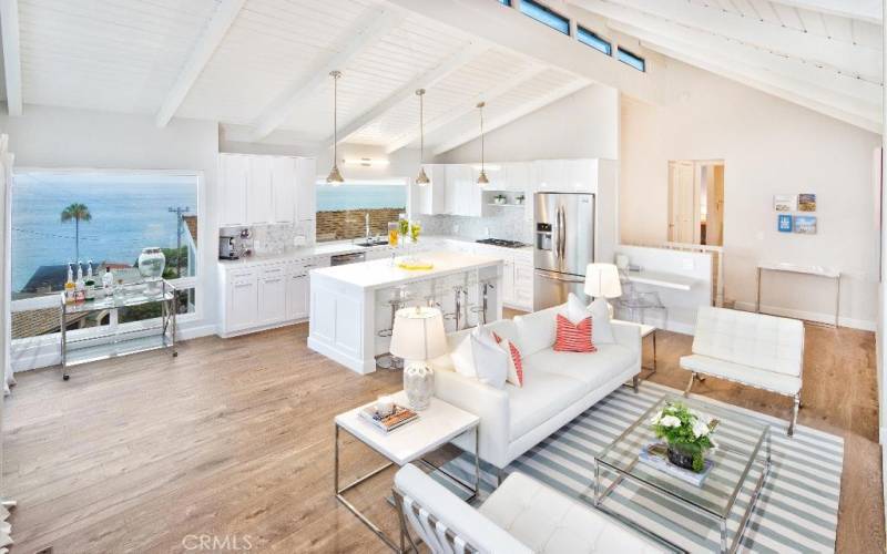 Stunning white water ocean view from beautifully remodeled kitchen and living room.