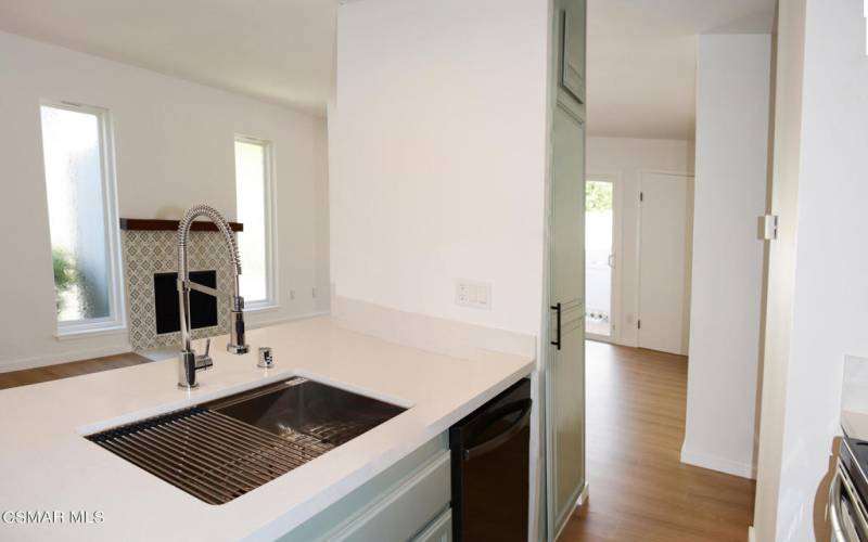 sink -view of fireplace