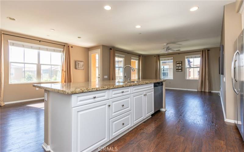 Recessed lighting in kitchen and dining.