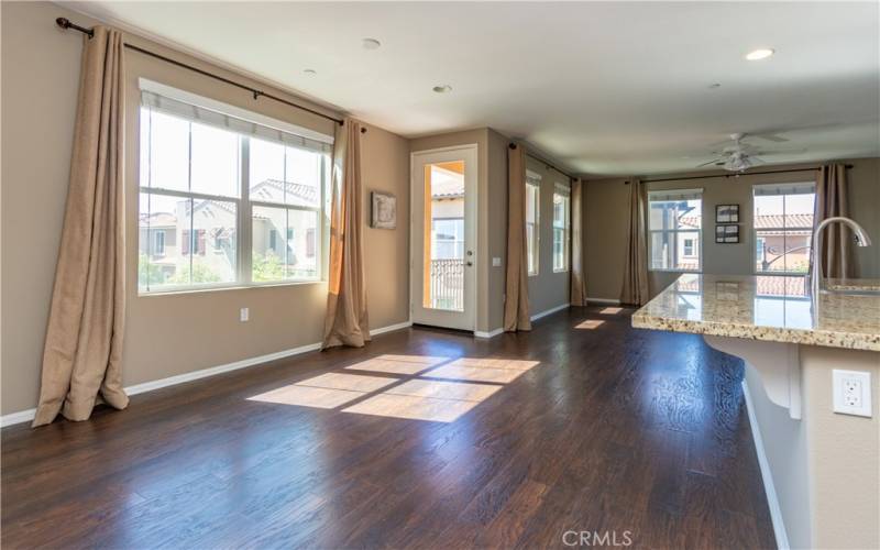 Dining room with large window.