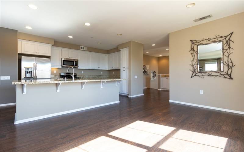 Spacious dining room and kitchen.