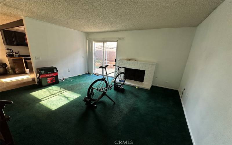 Livingroom, Fireplace and sliding door to patio