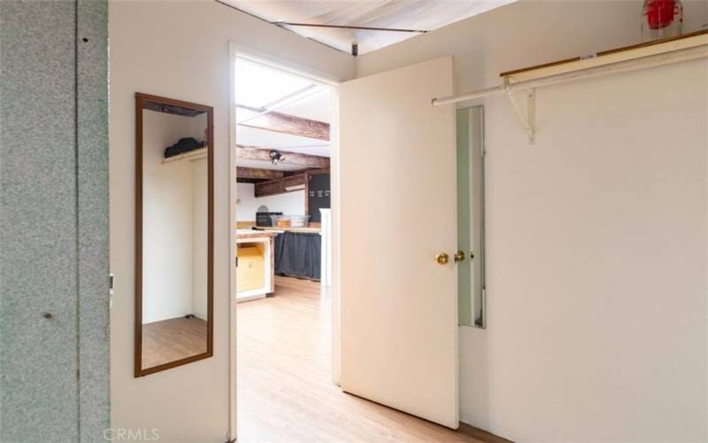 There are four separate storage areas and a bathroom with a shower on the second level.