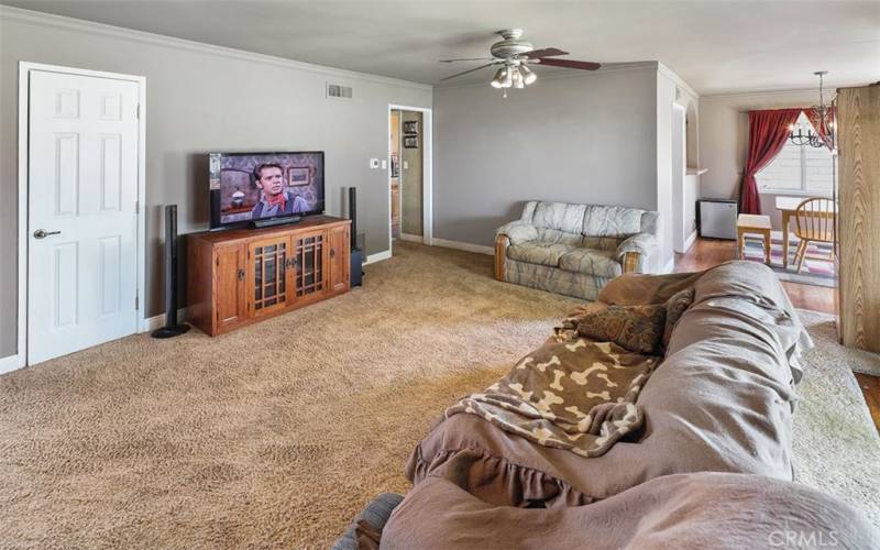 Spacious open floor plan with fireplace and slider out to the patio.  Just cleaned the carpets! Just painted.